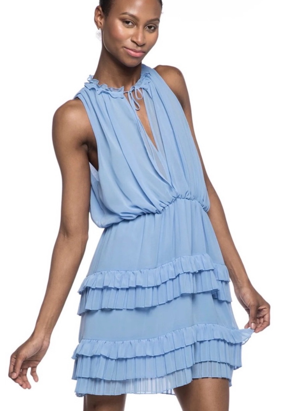 Sandro Paris Light Blue Ruffled Tiered Sleeveless Dress